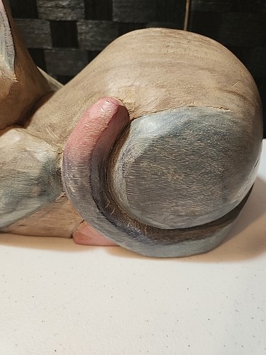 Geschnitzte Holz weiß getünchte blauäugige CHESHIRE KATZE Dekor Made in Thailand - Bild 3 von 9