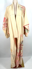 Vintage ceremonial Japanese Kimono Silk Hand-Stitched floral Robe embroidered