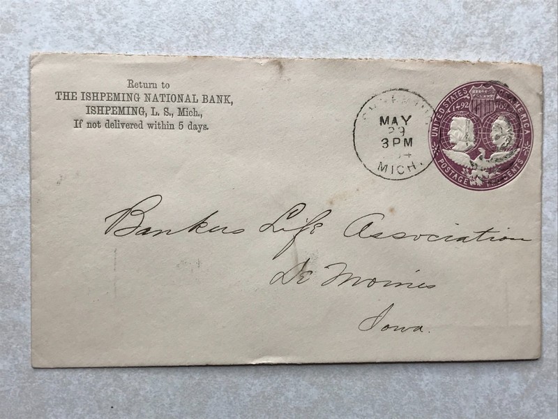 EN2304 Letterhead Postal Cover Envelope Ishpeming National Bank, Ishpeming MI