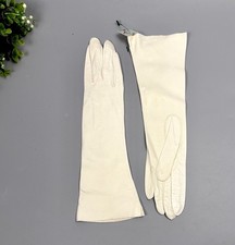 Vintage 1950s - 60s Ivory Long Gloves Washable Leather S. Klein Size 6.5 Italy