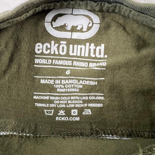 Ecko Unltd Boy’s Kids Boys size 5/6 denim Jean shorts & Shirt Y2K Green logo Y2K - Picture 10 of 12
