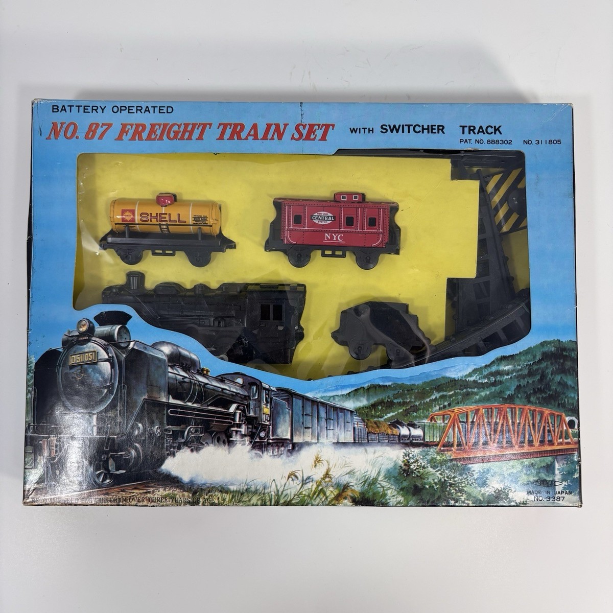 Vintage NEW! Battery Operated No. 87 Freight Train Set - Tin