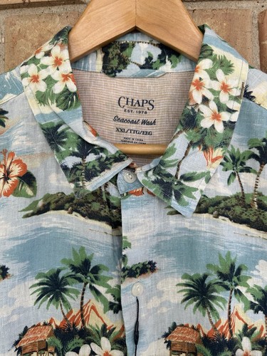 🌴 Chaps Short Sleeve Hawaiian Shirt Button Down Green Palm UV Wicking Men's 2XL - Picture 3 of 7
