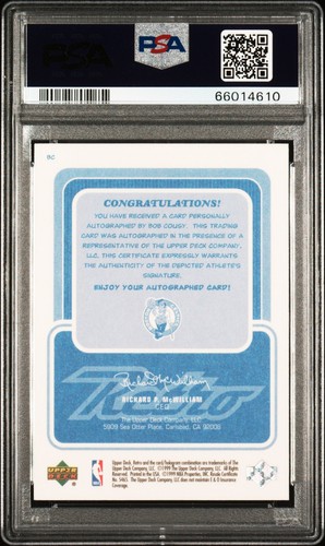1999-00 Upper Deck Retro Bob Cousy #BC Inkredible Auto PSA 9/10 Mint Celtics - Picture 2 of 2