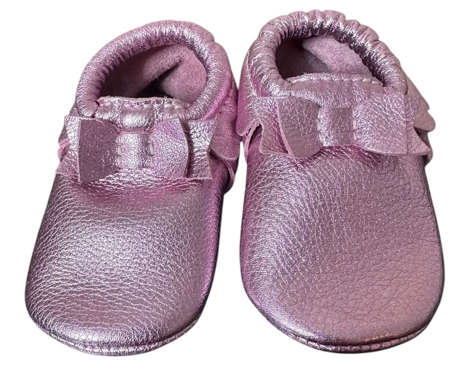 Свежесобранный розовый кожаный бант мокасины мягкая подошва Baby размер 5 быстрая доставка! - Изображение 2 из 4