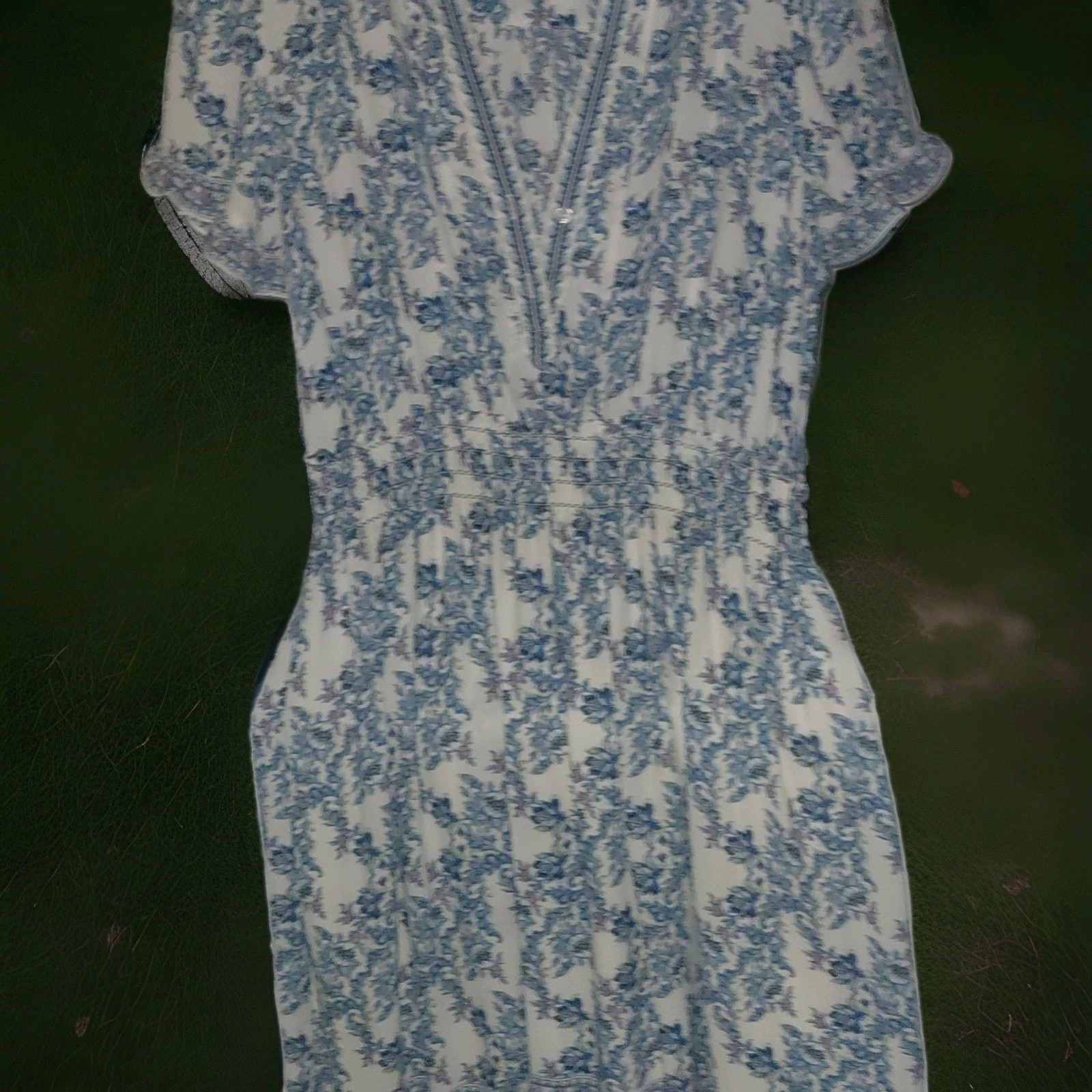 Max Studio London Women's Blue/White Floral V-Neck Short Sleeve Midi Dress M