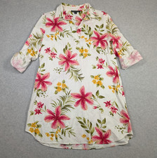 Boston Proper Women Dress Medium Linen Blend Floral Roll Up Coastal Cruise