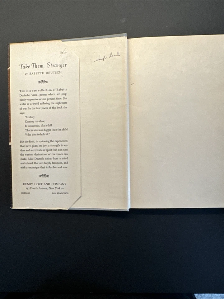 Take Them Stranger By Babette Deutsch HC DJ 1944 Poetry 1st Printing SFLIB - Image 4 of 4