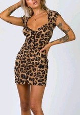 Leopard Print Babydoll Mini Bodycon Dress Size S Office Siren Sexy Pinup Ruffle 