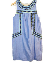 Vineyard Vines Yarn Dye Stripe Embroidered Shift Dress Size XS Blue Sleeveless