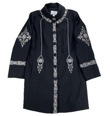 Linea by Louis Dell'olio Sz M Witchy Embroidered Black Tunic Jacket Coat EUC