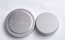 Canon Vintage LTM 50mm Metal Front Lens Cap 48 w/Original Rear Lens Cap Set