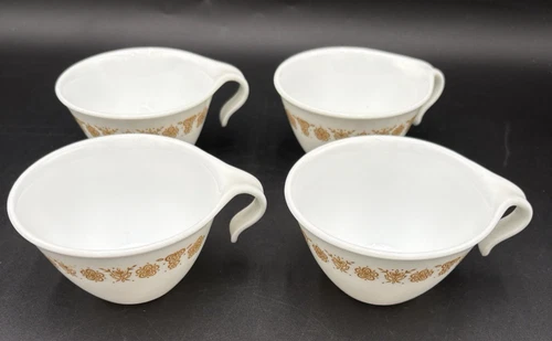 Vtg Corelle Corningware Coffee Tea Cups Butterfly Gold Hook Handle Set of 4 GUC