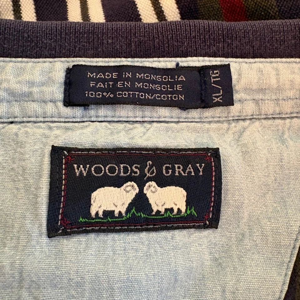 Woods & серый мужской XL/TG в полоску коротким рукавом рубашка-поло на пуговицах 100% хлопок - Изображение 4 из 4