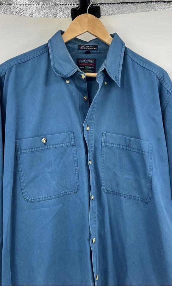 Members Only Blue Vintage Button Down Twill 100% Cotton Shirt Men's XL 90s - Image 2 of 4