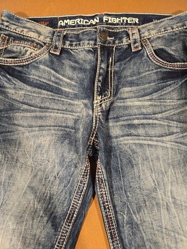 American Fighter Jeans Mens 34 (36x33½) Dark Blue Legend Slim Straight Stretch - Picture 14 of 18
