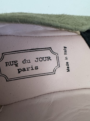 $485 Rue Du Jour Paris Green Suede Cancun Mary Jane Flats Size 38.5/7.5 US Italy - Picture 7 of 8