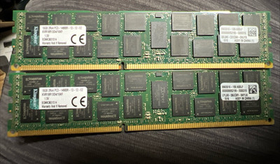 Pair! Kingston 32GB (2x16GB) PC3-14900 DDR3-1866MHz Reg Server Memory Ram
