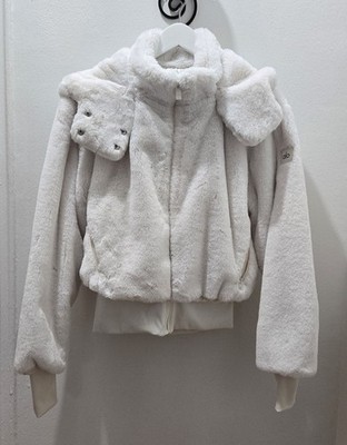 Alo - Yoga Women's Ivory Faux Fur Hooded Bomber Jacket - Size Small (S)