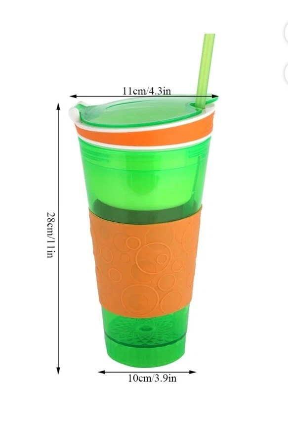 Snackeez 2 in 1 Green/Orange Snack & Drink Cup 4 oz Snack Cup/16 oz Drink New - Image 4 of 4