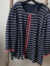 Ming Wang Cardigan Jacket Size 2X Navy White Whip Stitch Hook Eye Closure