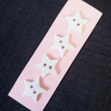 4x Vintage 15mm White Star-Shaped Button 2-Hole Flat back Plastic Craft Sewing