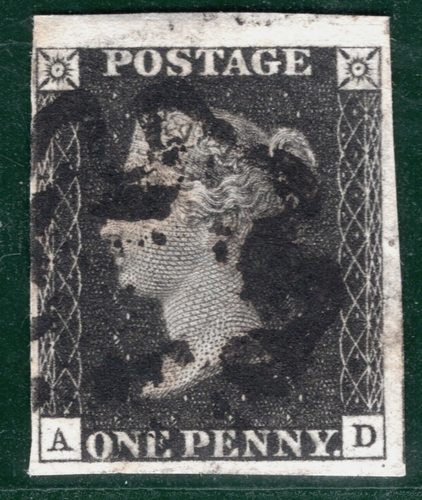 Penny Black QV GB SG.2 1840 1d Placa 9 (AD) *ESTADO 1* Especificación AS57 Cat £625+ HPR1 - Imagen 1 de 6