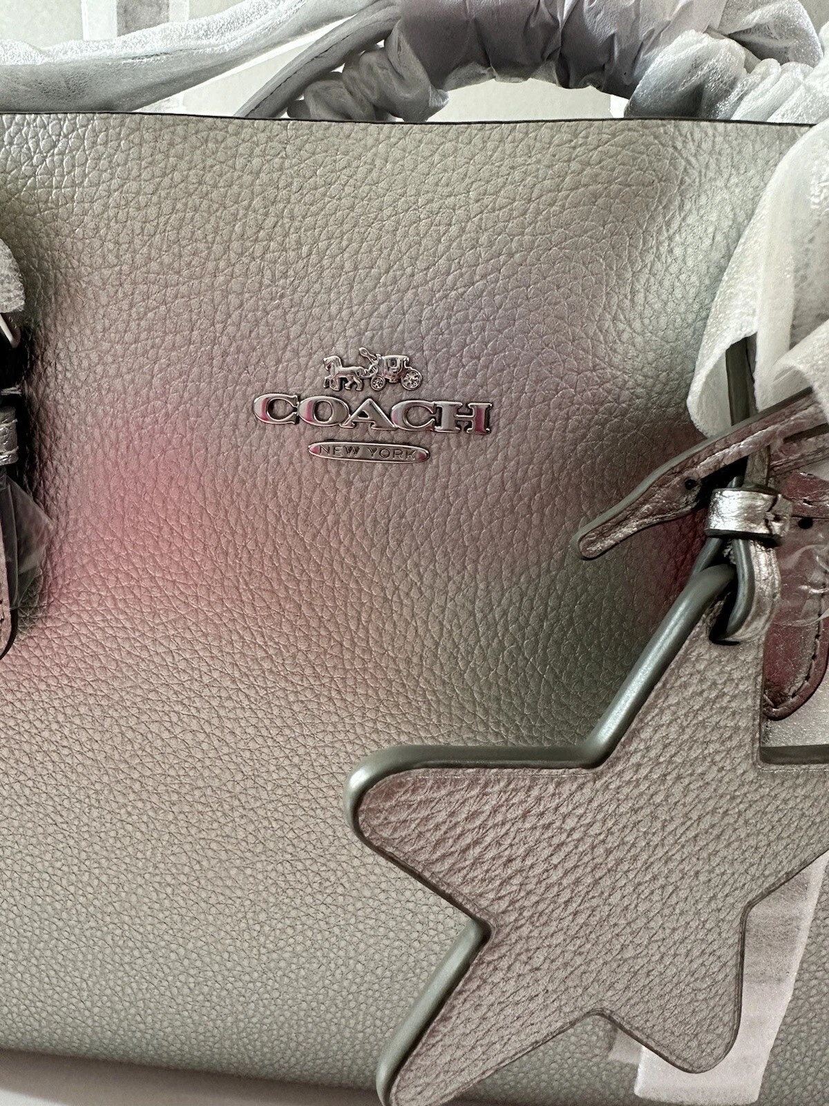 Borsa Coach CX253 Mollie Tote Bag 25 in pelle metallizzata doppia faccia argento!!️NUOVA CON ETICHETTE378$