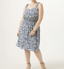 Meri Skye Marianne Blue Floral Shirred Waist Dress Womens Size 2X NWT