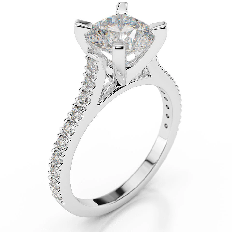 Increíble anillo de compromiso de diamantes de corte redondo de 1 1/3 quilates H/SI2 platino 950 Foto 2 de 4