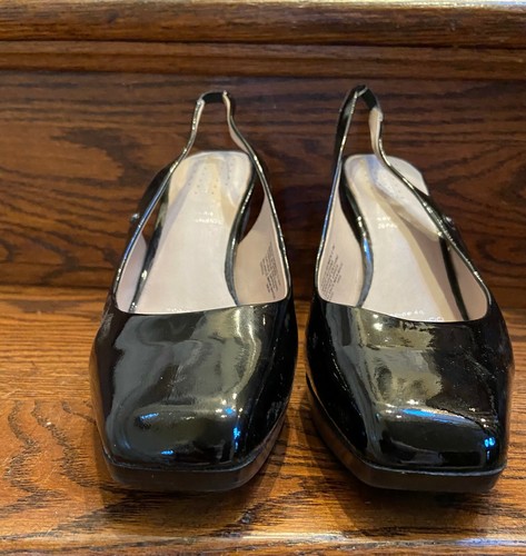 NWOB Rockport Luciana Black Patent Leather Sling-back Slip-on Heel Adidas 9M - Picture 3 of 6