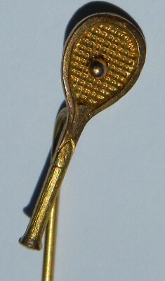 Épingle à Cravate Vintage En Forme De Raquette De Tennis - Début 1900, Métal Doré, Broche De Collection