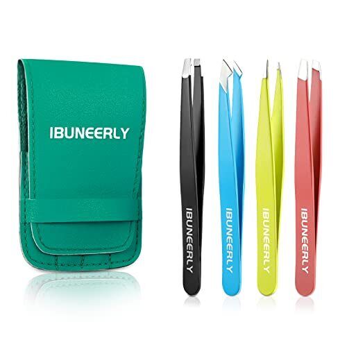 Premium Tweezers Set 4-Piece Professional Stainless Eyebrow Hair Pluckers +Case - Picture 1 of 7