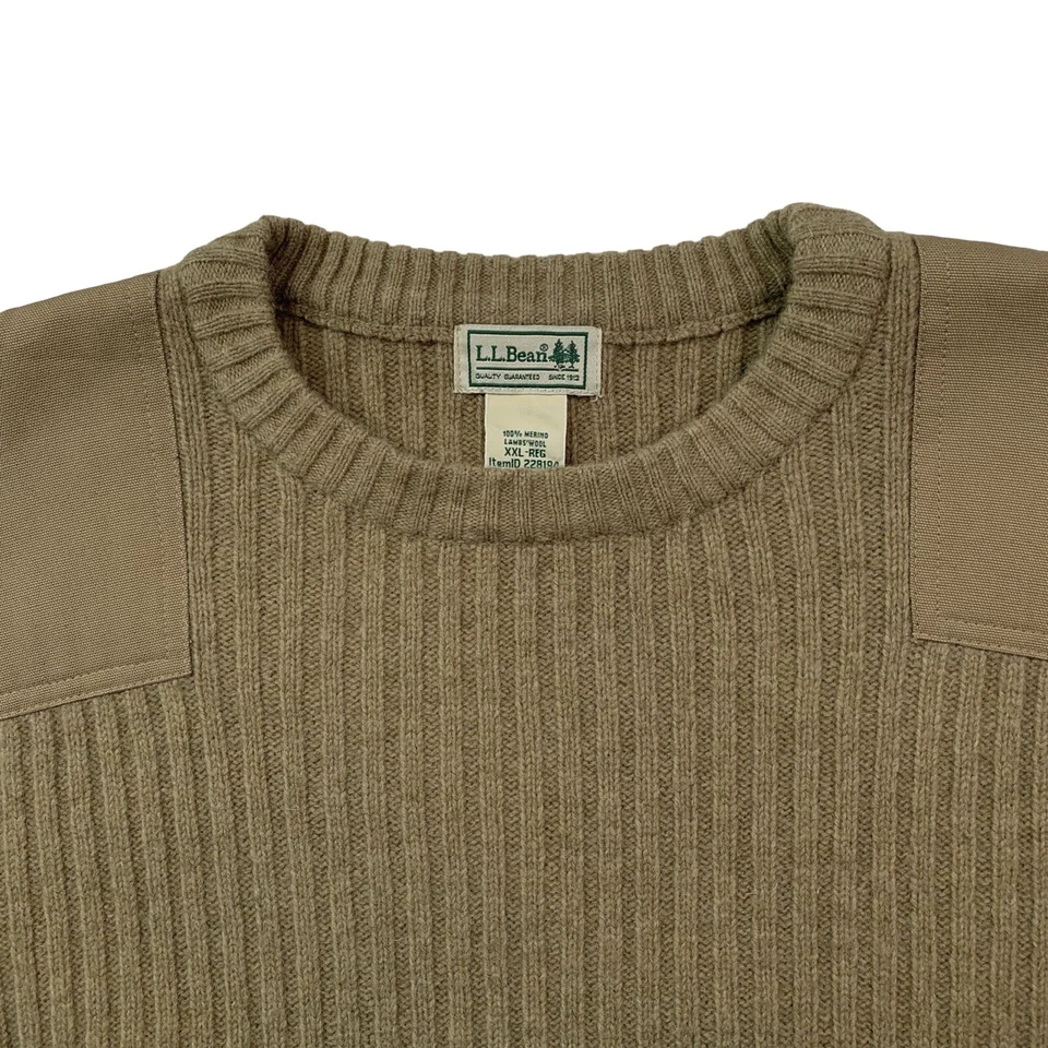 Mens 2XL  LL Bean Light Brown  100 % Merino Wool  Crew Neck Commando Sweater - Image 2 of 4