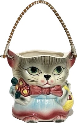 ROYAL SEALY Miss Kitty Cat Jar Biscuit Cookie Jar w/ Handle Japan