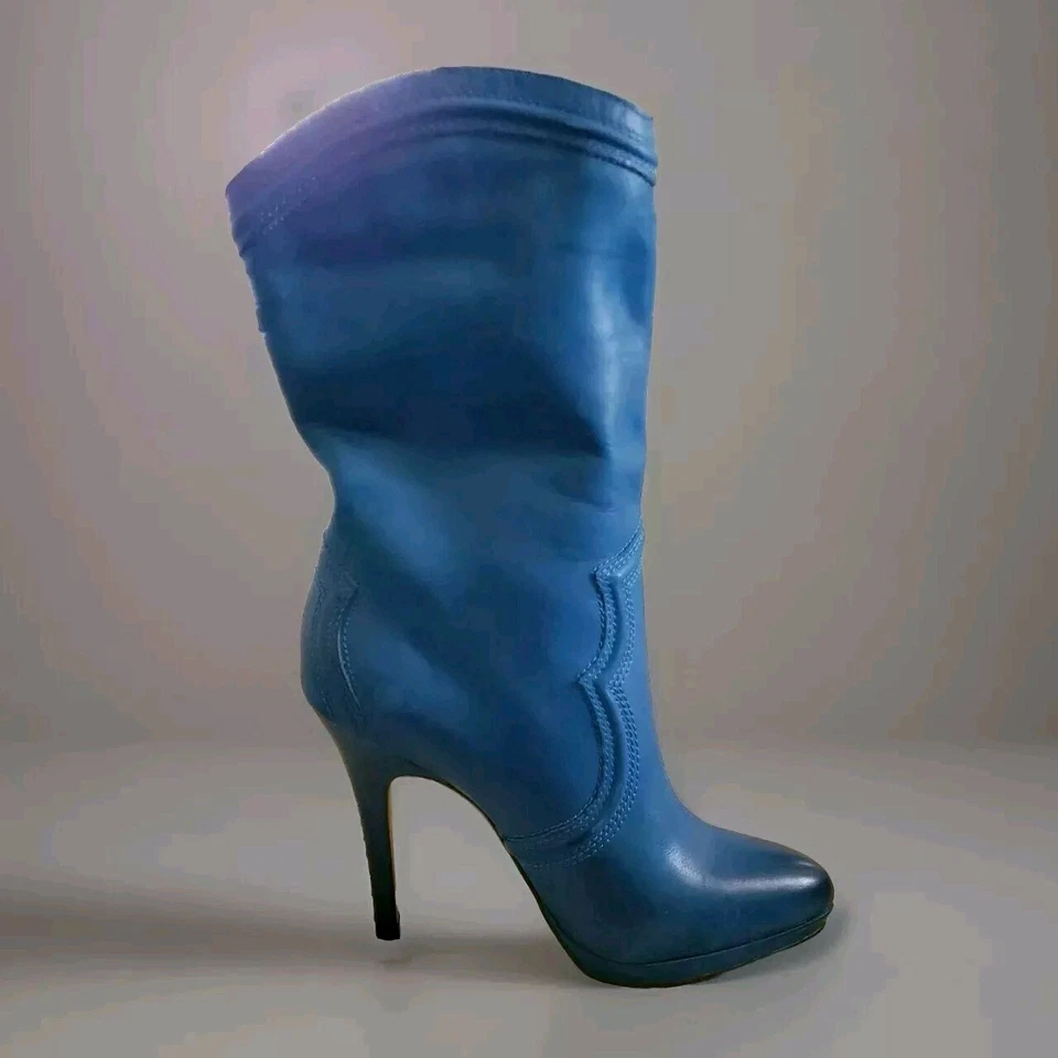 NUEVAS BOTAS DE AGUJA BOUTIQUE9 *HARPER* 5,5 M de cuero azul plataforma media pantorrilla Foto 3 de 4