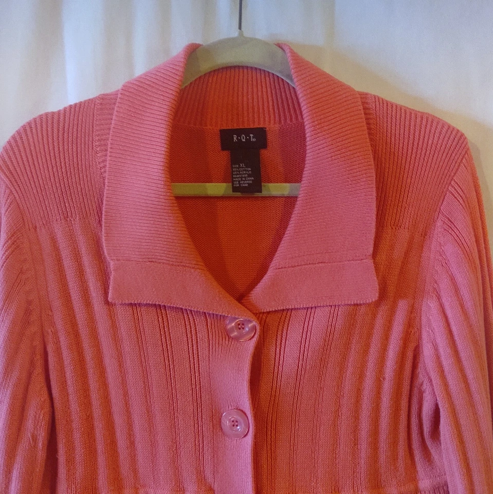 Cárdigan elegante con cuello de melocotón de manga larga para mujer de R.Q.T. Talla XL Foto 3 de 4