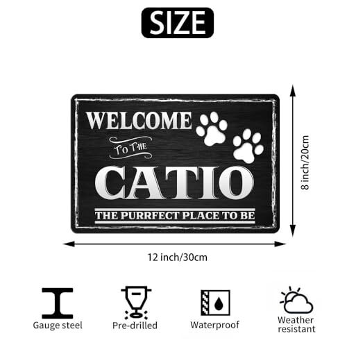 Welcome To The Catio Metal Tin Vintage Look Wall Cat Art Sign for 8x12 Inch P2 - Picture 7 of 8