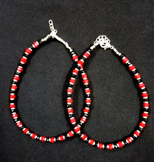 Tobillera, Cuentas Tobillo Joyería Mal de Ojo Negro Cuentas Plata Tobillera Brazalete - 2 Piezas Foto 2 de 3