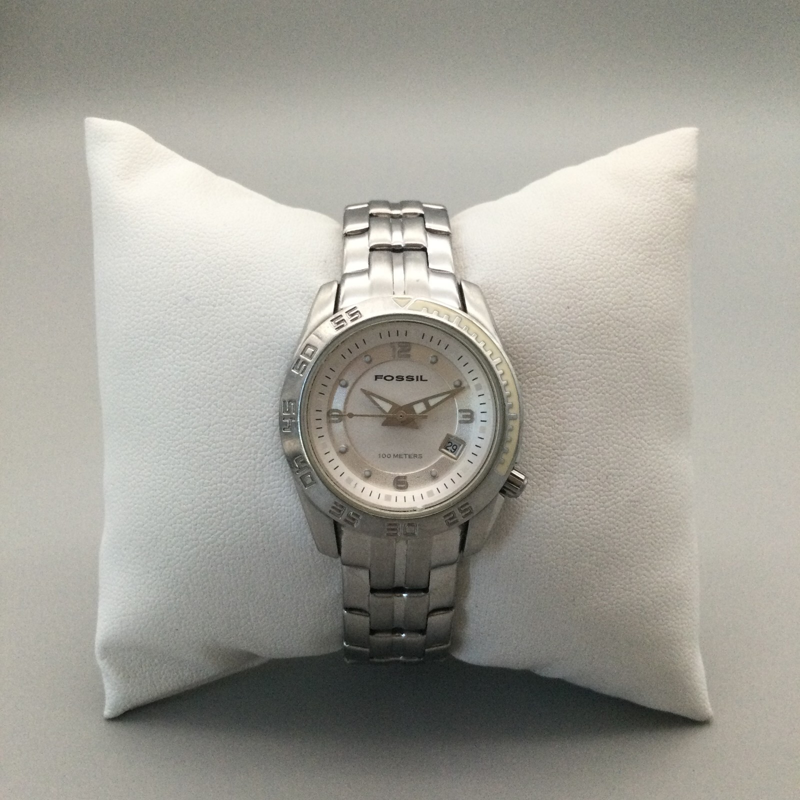 Fossil Blue Watch Women 28mm Silver Tone Date AM-4098 New Battery 