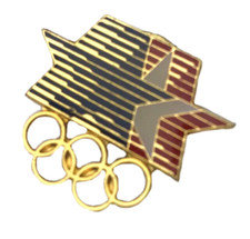 Vintage Olympics Pin Pinback 1980 Los Angeles LA CA Rings Stars Tie Tack