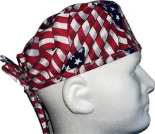 Patriotic American Flag Scrub Hat Chemo Cap