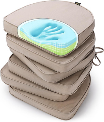 Durable Gel Memory Foam Chair Cushions, Water-Resistant, Set of 6, Husk Birch