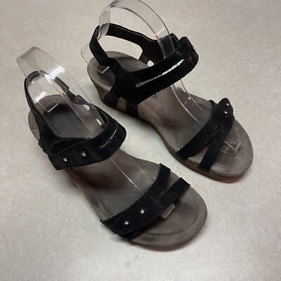 Mephisto cork wedge heel sandals Minoa black size 37 lizard