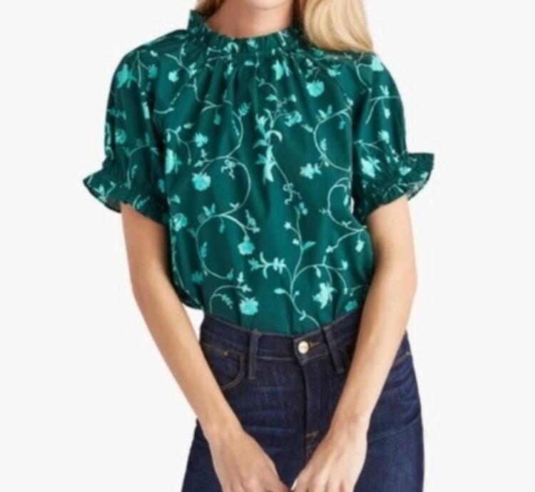 Hill House The Kit Ruffle Top Green Botanical Floral Sz S | eBay
