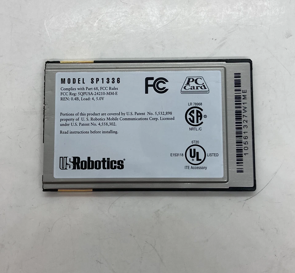 美国机器人 SP1336 运动员 33.6K PC 卡 33.6KBPS 数据/14.4KBPS FAX 7 — 第 2/4 张图片