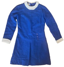 1960s John Meyer of Norwich Blue Wool Mod Go Go Dress Sz 6 Lined Mini Vtg