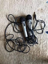 Pair of The Singing Machine Microphones 12 Ft cord color Silver w/ 6.35mm Plug