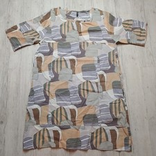 Zebart Women’s Vintage Linen Dress Pockets Abstract Geometric Size S