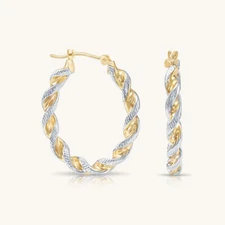 14K Gold Twist Hoop Earrings – Two-Tone & Yellow Gold, 20mm & 25mm Sizes